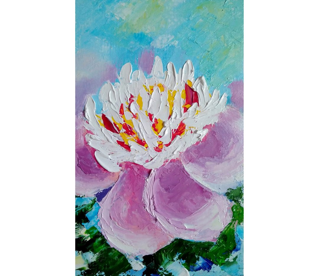 White Peony Painting, Floral Original Art, Small Flower Wall Art, Oil Artwork - 海报/装饰画/版画 - 其他材质 多色