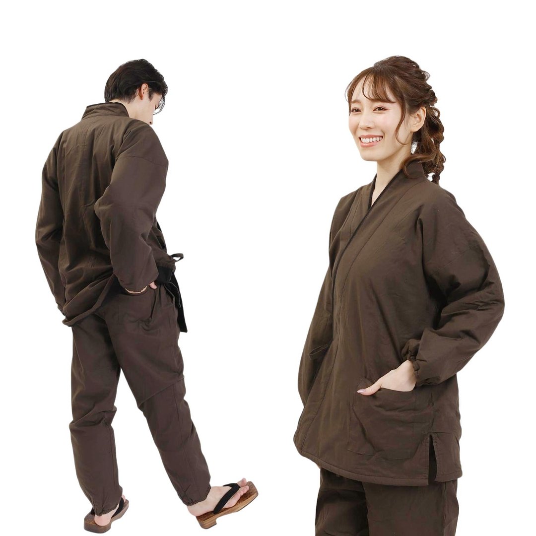作务衣 男女兼用 日本 和服 铺棉 保暖 套装 Samue S M L LL 棕 - 其他 - 棉 咖啡色