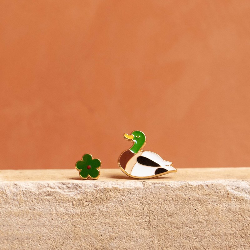 花凫 翘鼻麻鸭 鸭子 台湾特有种 Shelduck 耳环 耳夹 - 耳环/耳夹 - 珐琅 绿色