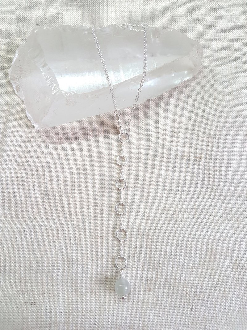 |Y字链| 月光石。纯银项链 - 项链 - 纯银 银色