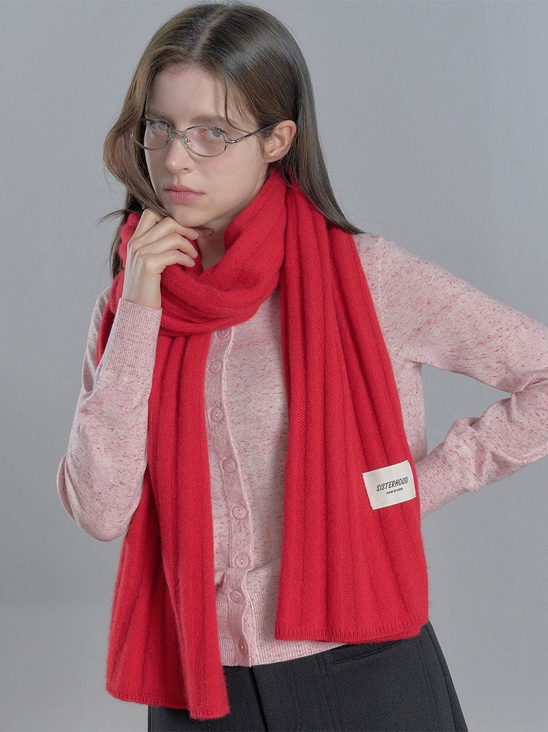 100% 喀什米尔羊绒 罗纹宽版围巾 - 红色 - 围巾/披肩 - 环保材料 红色