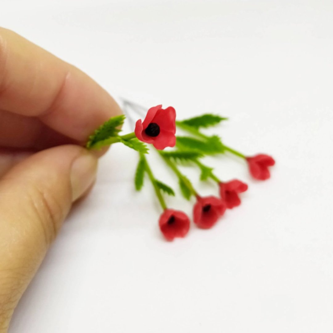 红罂粟微型花 1 件手工制作 - 植栽/盆栽 - 其他材质 红色