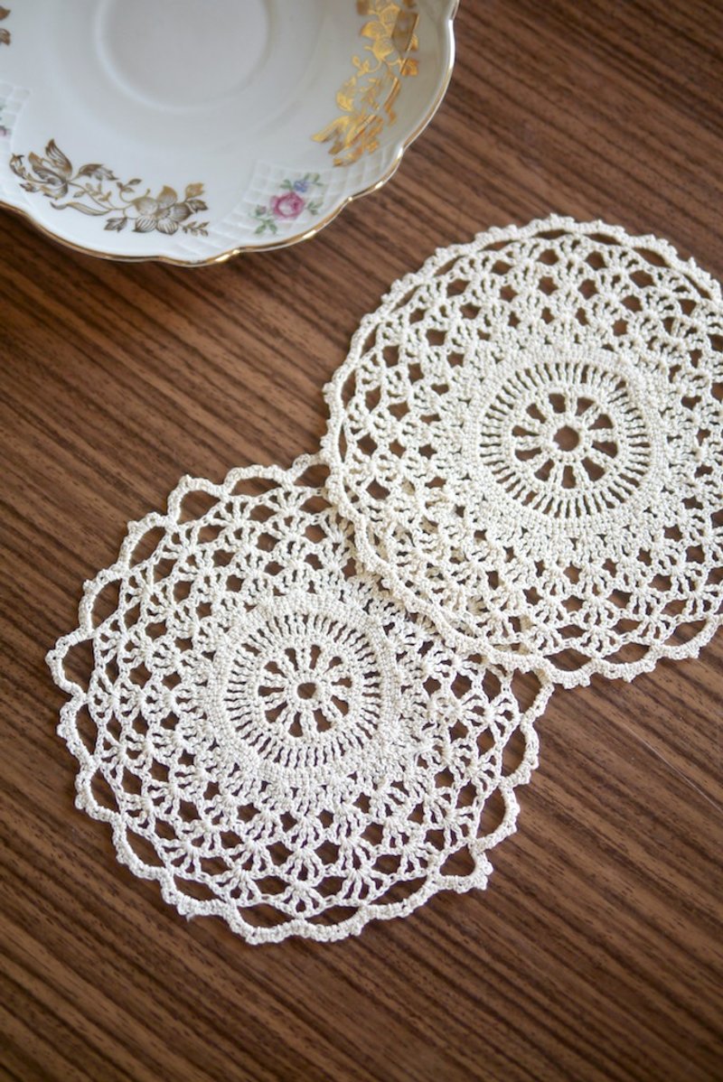 蕾丝杯垫 - 杯垫 - 棉．麻 白色