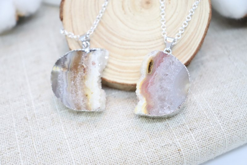 Dainty Big Raw Stone Statement 925 Sterling Silver Necklaces - 项链 - 纯银 银色