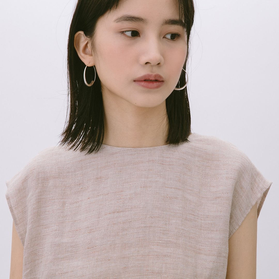 前后两穿绑带上衣- 淡橙 - 女装上衣 - 棉 卡其色