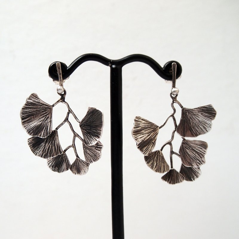 【Plant 系列】#a434  铁线蕨耳环/ 925银/ 手工礼物/ 定制化 - 耳环/耳夹 - 银 银色