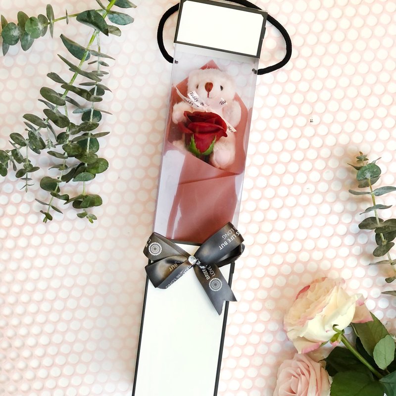 熊抱玫瑰透视礼盒 四色可选  | 毕业 生日首选 | 台北可自取 - 干燥花/捧花 - 纸 多色