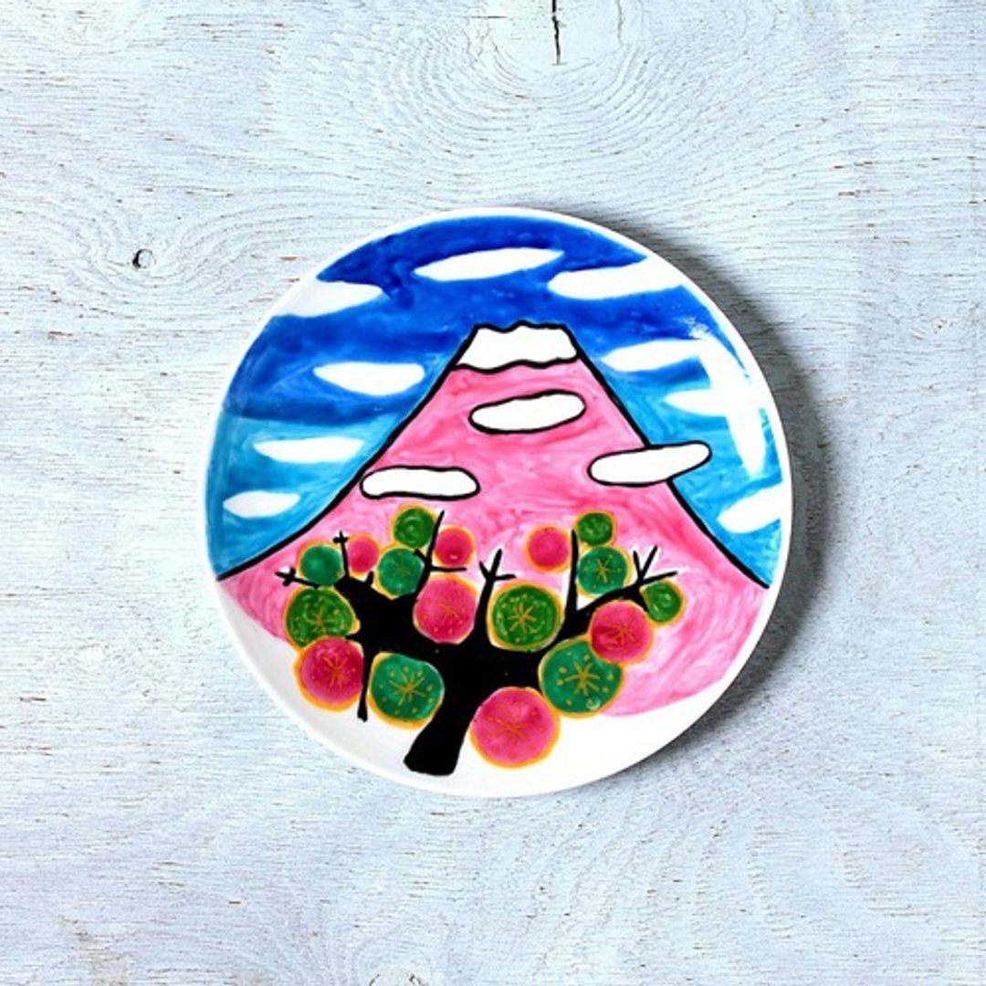 Mt. Fuji in spring ・ Color painting plate part2 - 浅碟/小碟子 - 陶 