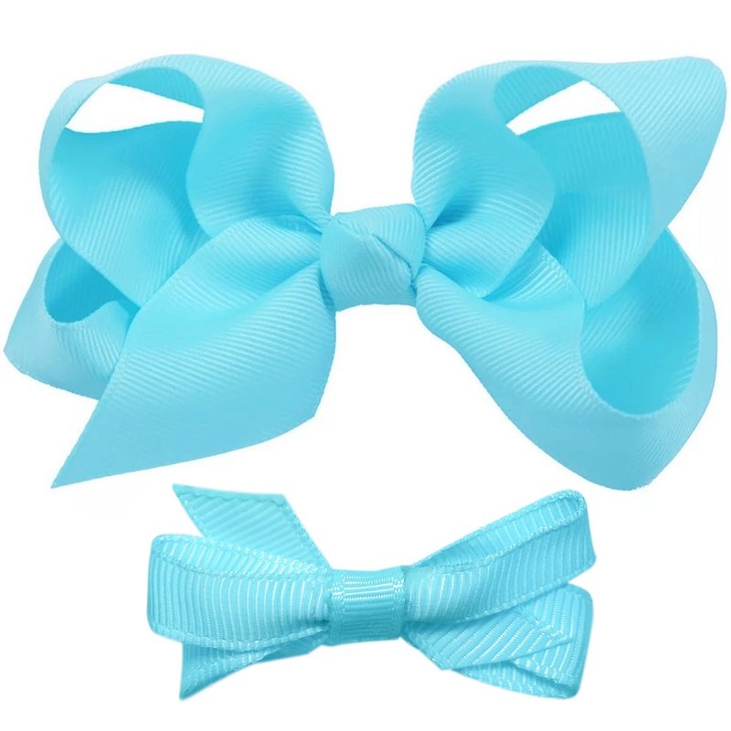 Cutie Bella 蝴蝶结全包布 手工发饰中小套装2入发夹-Aqua - 发饰 - 聚酯纤维 蓝色