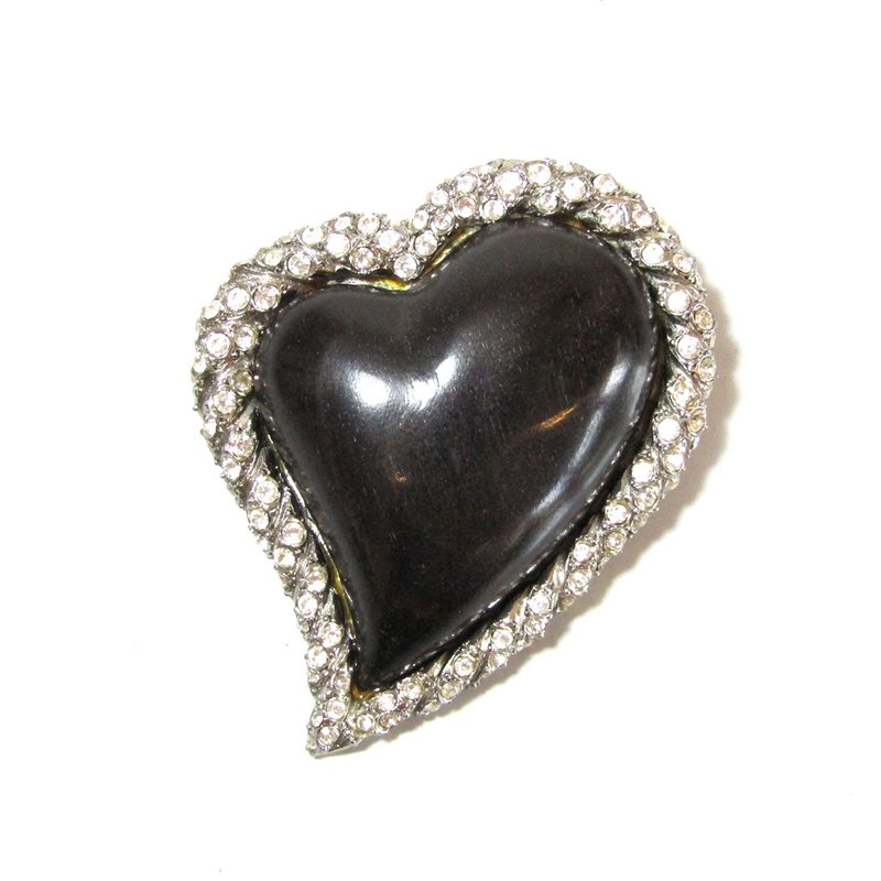 Yves Saint Laurent Robert Goossen 风格复古木质心型胸针 - 胸针 - 木头 黑色