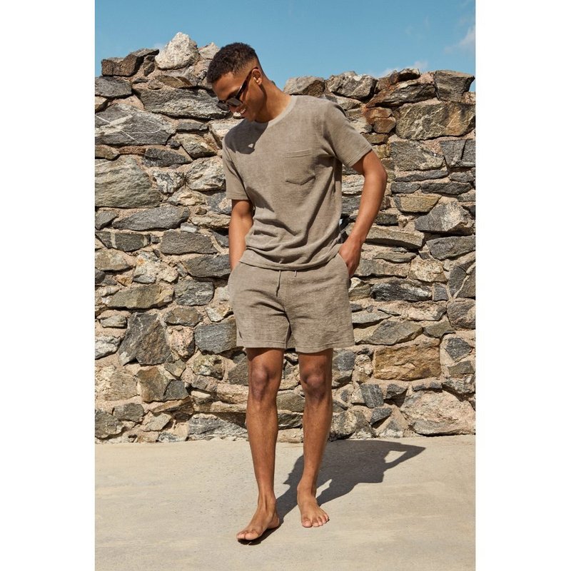 北欧极简 - Terry T shirt 有机棉毛巾布圆领T 男 (灰绿) - 男装上衣/T 恤 - 棉．麻 灰色