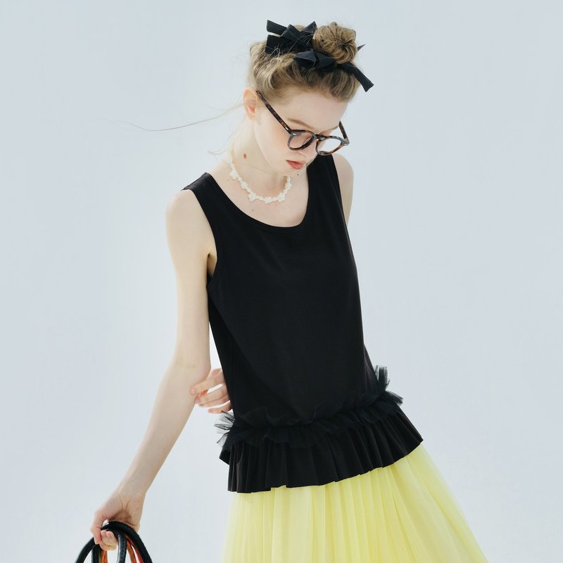 黑色慵懒蕾丝背心 / 上衣 无袖 - 女装背心 - 其他材质 黑色