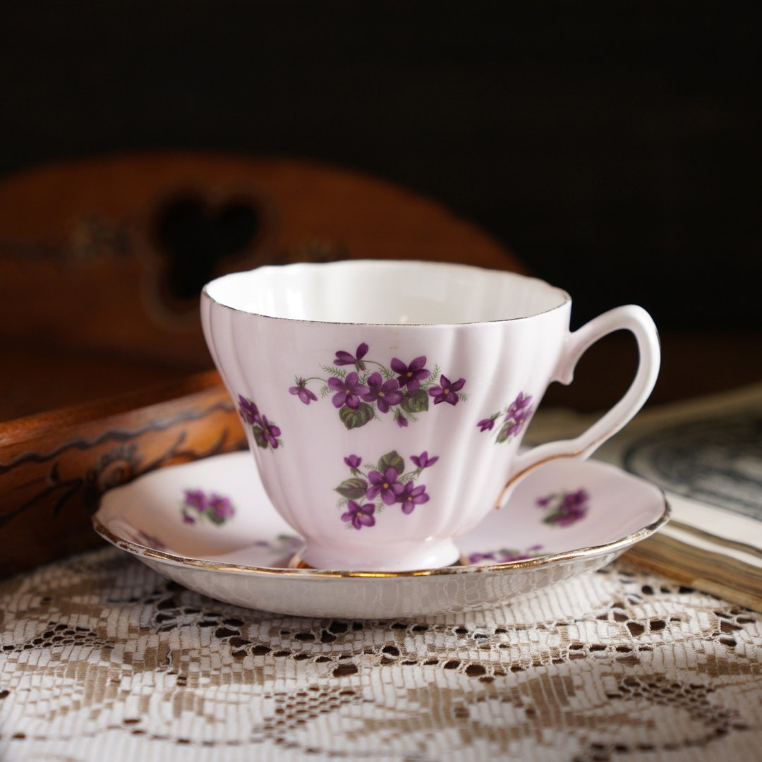 英国Colclough紫罗兰粉色骨瓷描金茶杯/咖啡杯组 - 茶具/茶杯 - 陶 粉红色