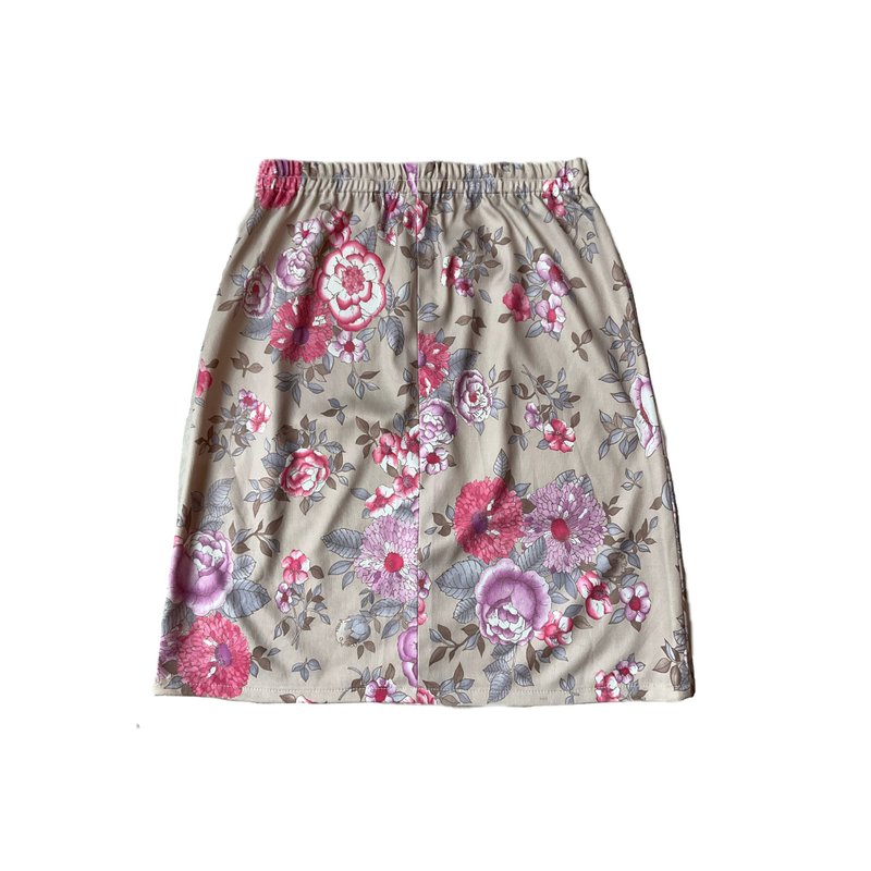 美国古着卡其底花朵图腾 松紧带半身裙 - 裙子 - 聚酯纤维 多色