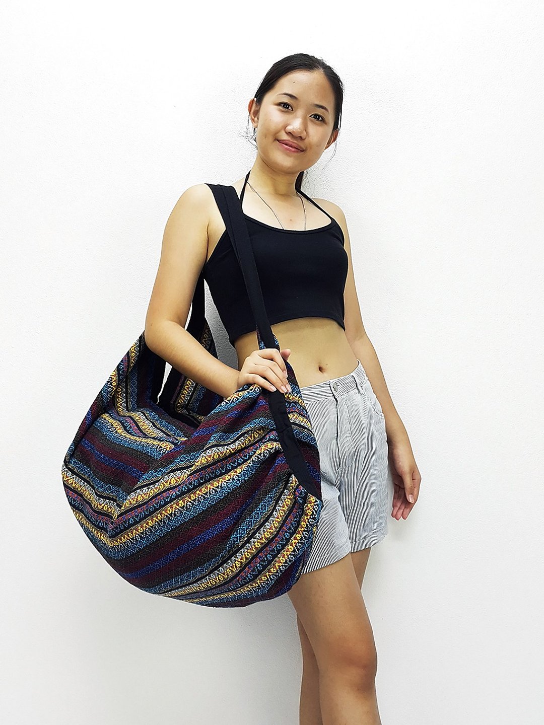 Cotton Bag Backpack Hobo bag boat shape bag Shoulder bag Crossbody Bag - 其他 - 棉．麻 蓝色
