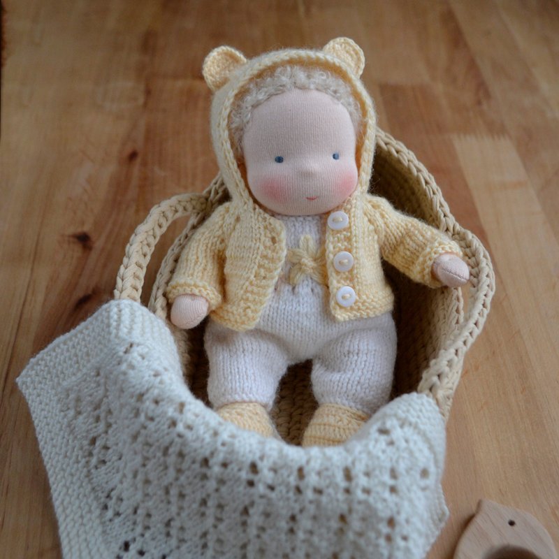 订制款 华德福娃娃 宝宝娃娃 高约7英寸 (18厘米) 附钩针摇篮 - 玩具/玩偶 - 环保材料 绿色