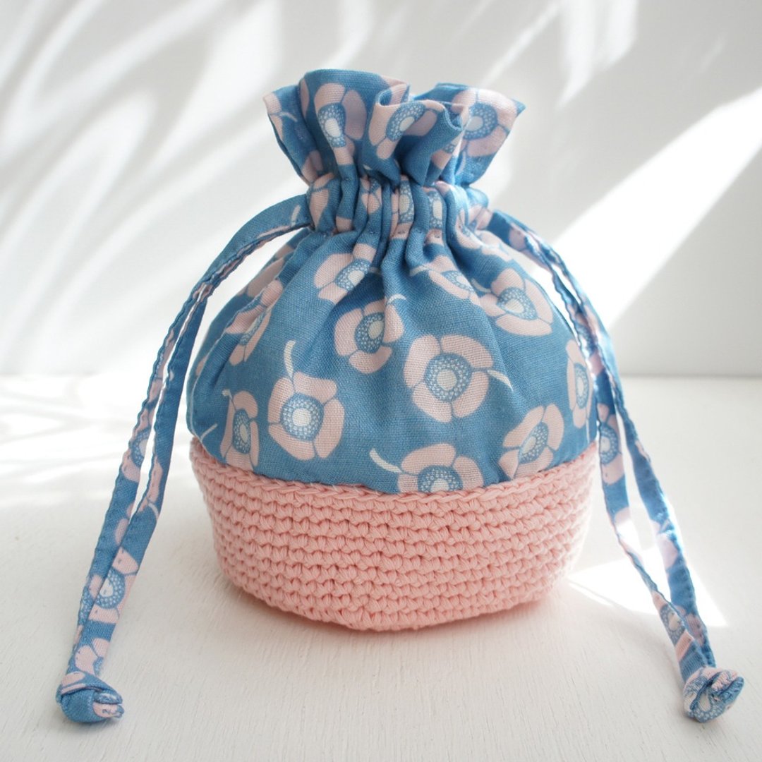 Marukoro Drawstring Pouch K16 Pink Anemone - 其他 - 棉 蓝色