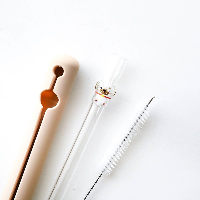 招财狗造型玻璃吸管 - 环保吸管 - 玻璃 透明