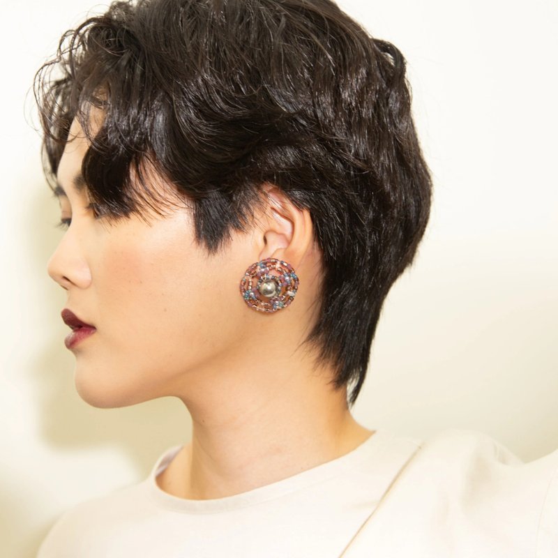 Silk Earrings 丝绸耳环 - 静谧紫 - 耳环/耳夹 - 玻璃 多色