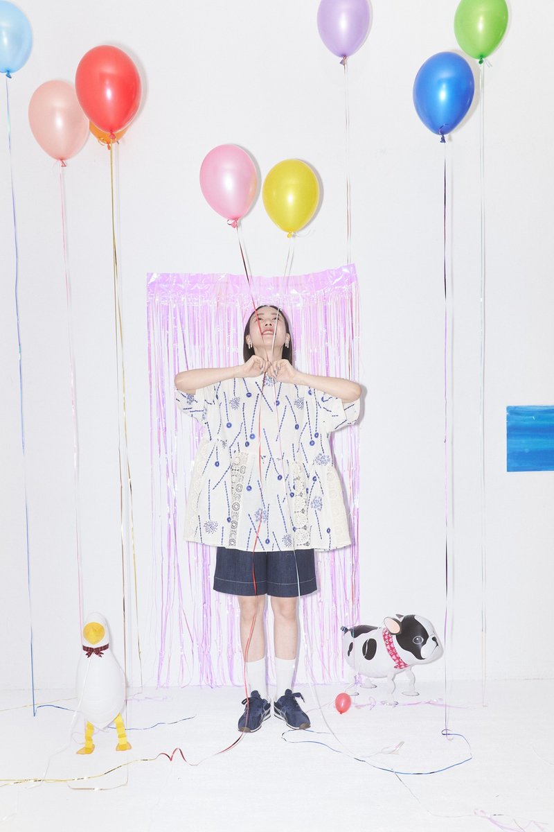 白底刺绣拼接蕾丝上衣 - 女装上衣 - 棉．麻 白色