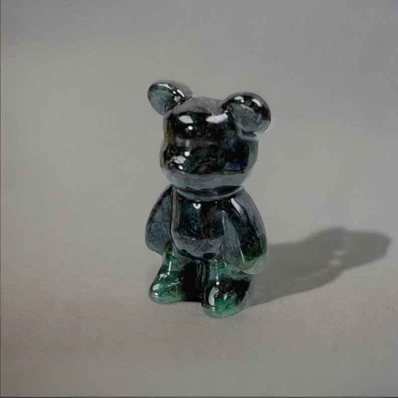 【熊熊玉见你】乌鸡飘花翡翠小熊摆饰 | 天然缅甸翡翠A货 | 送礼 - 摆饰 - 玉石 绿色