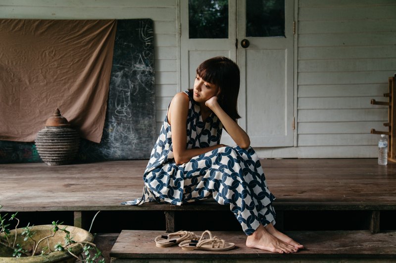 Mulmul chain wide pants - 中性裤装 - 棉 蓝色