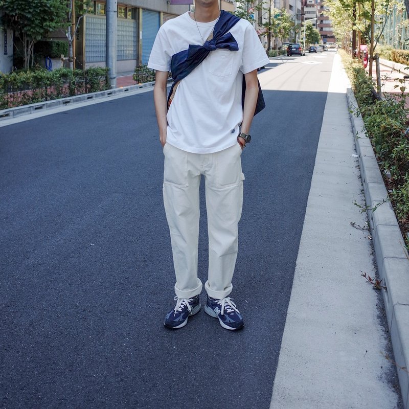 瘦子福利 乳白色复古多袋工装裤 直筒工装裤 白裤子 女生适合 - 男士长裤 - 棉．麻 白色