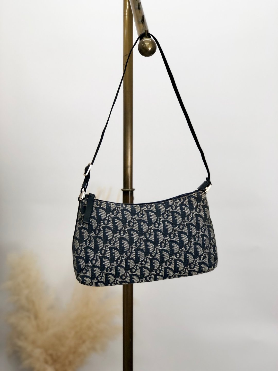【日本直送，名牌包装】Christian Dior Trotter 单肩包 海军蓝提花 Hobo Bag 迷你包 htxeg2 - 侧背包/斜挎包 - 棉 蓝色