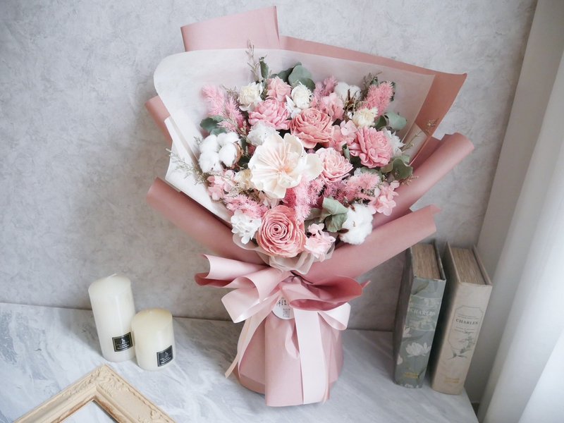 大型粉色干燥花束【络缨】七夕情人节/结婚/生日/毕业花束/定制 - 干燥花/捧花 - 植物．花 粉红色