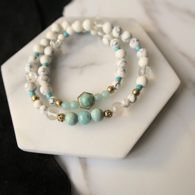 云河【灵性 • 小手物】天河石. 白松石. 白水晶. 黄铜 水晶 手链 - 手链/手环 - 宝石 绿色