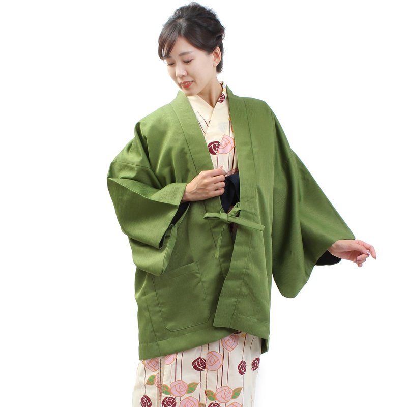 旅馆羽织 男女兼用 日本制 日本 和服 羽织 外套 罩衫 抹茶 単品 - 中性连帽卫衣/T 恤 - 棉．麻 绿色