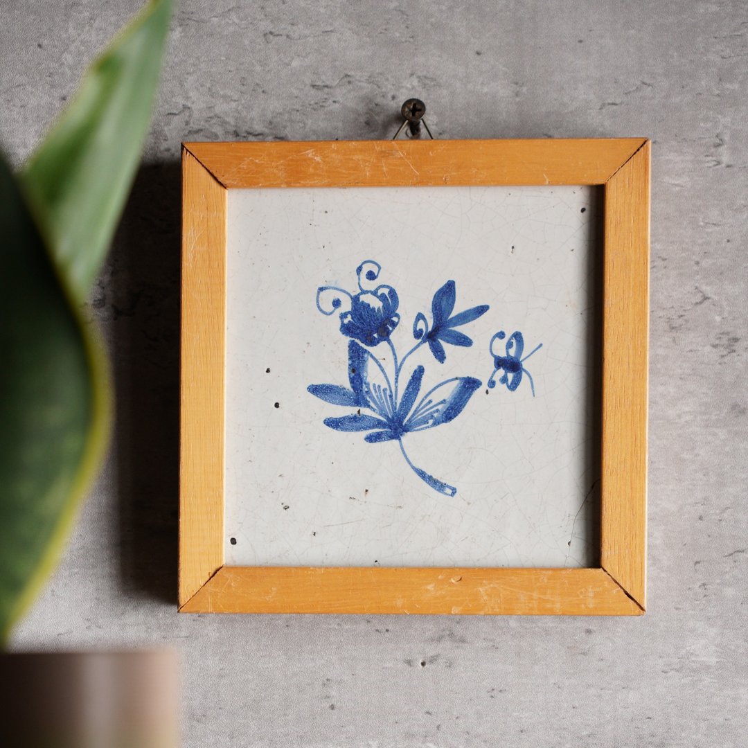 18世纪荷兰手绘古董小花砖挂饰/代尔夫特/Delft/台夫特 - 海报/装饰画/版画 - 陶 蓝色