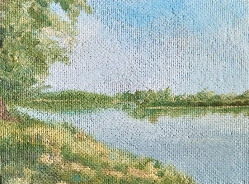 Landscape Painting Original Art River Artwork Neutral Landscape Oil Wall Art - 海报/装饰画/版画 - 其他材质 绿色