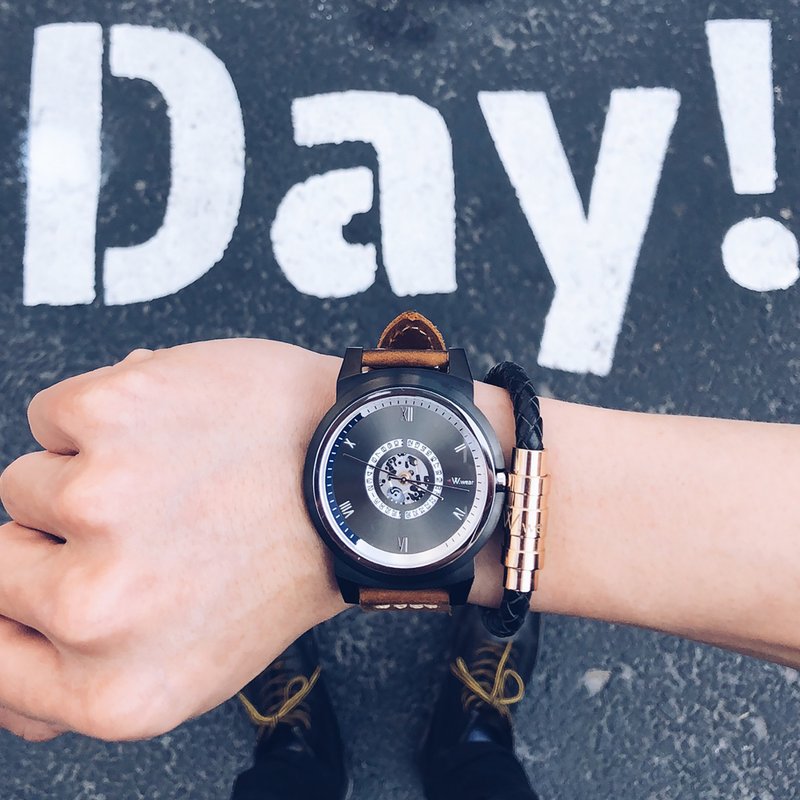 W.wear 裸露机芯石英手表 - 银灰 - 男表/中性表 - 玻璃 黑色