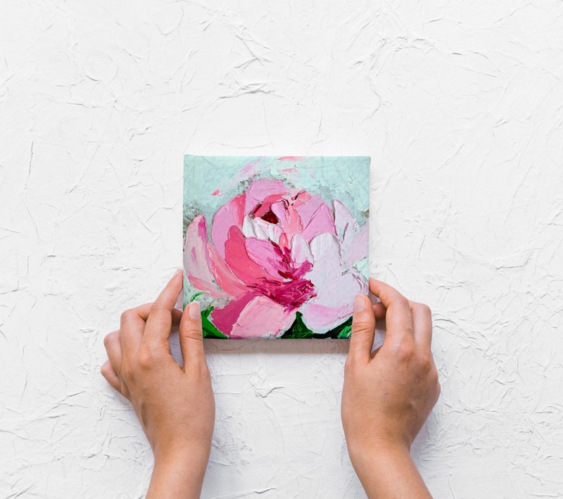 Peony Painting Floral  Oil Original Art Flower Artwork Home Decoration Painting - 海报/装饰画/版画 - 其他材质 粉红色