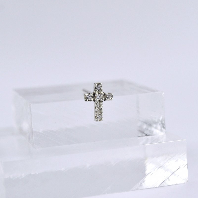 碎钻十字架耳环(单只) (白色CZ钻石) 925纯银 - 耳环/耳夹 - 纯银 银色