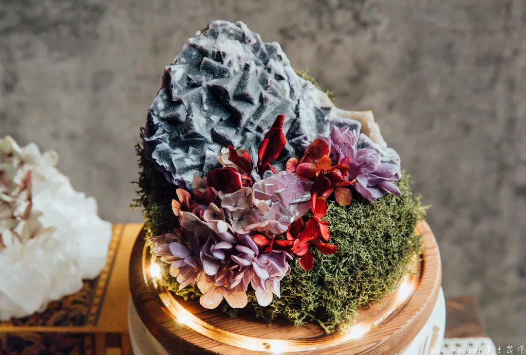 糖霜萤石/紫萤石/不凋花玻璃盅/永生花玻璃盅/永生花摆设/水晶 - 干燥花/捧花 - 水晶 多色