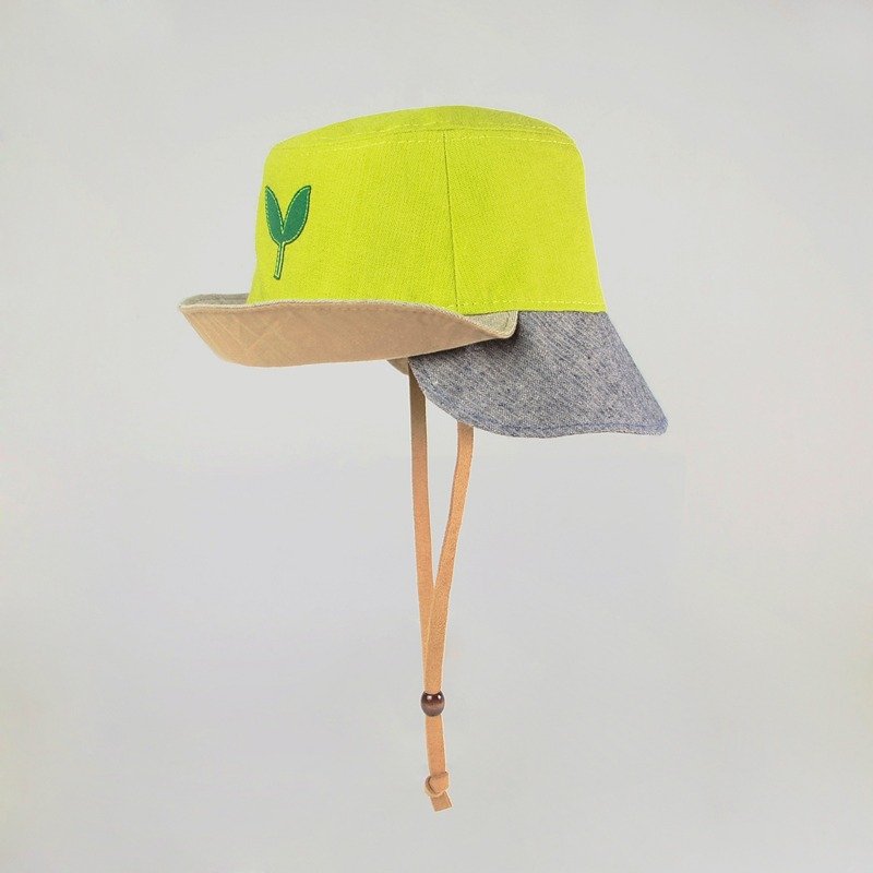【小风景童帽】新芽小叶芥末黄 幼童遮阳帽 - 围嘴/口水巾 - 棉．麻 黄色