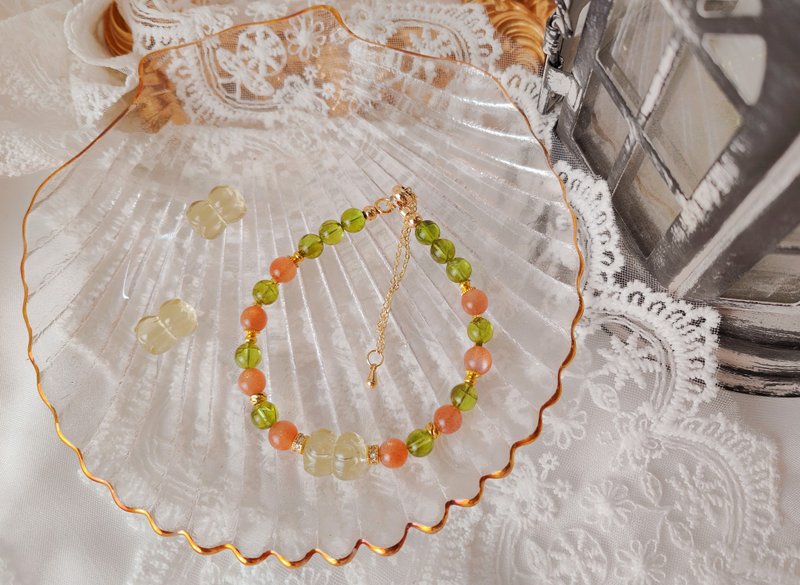 守护。启程-利比亚黄金陨石、橙月光、橄榄石 - 手链/手环 - 水晶 