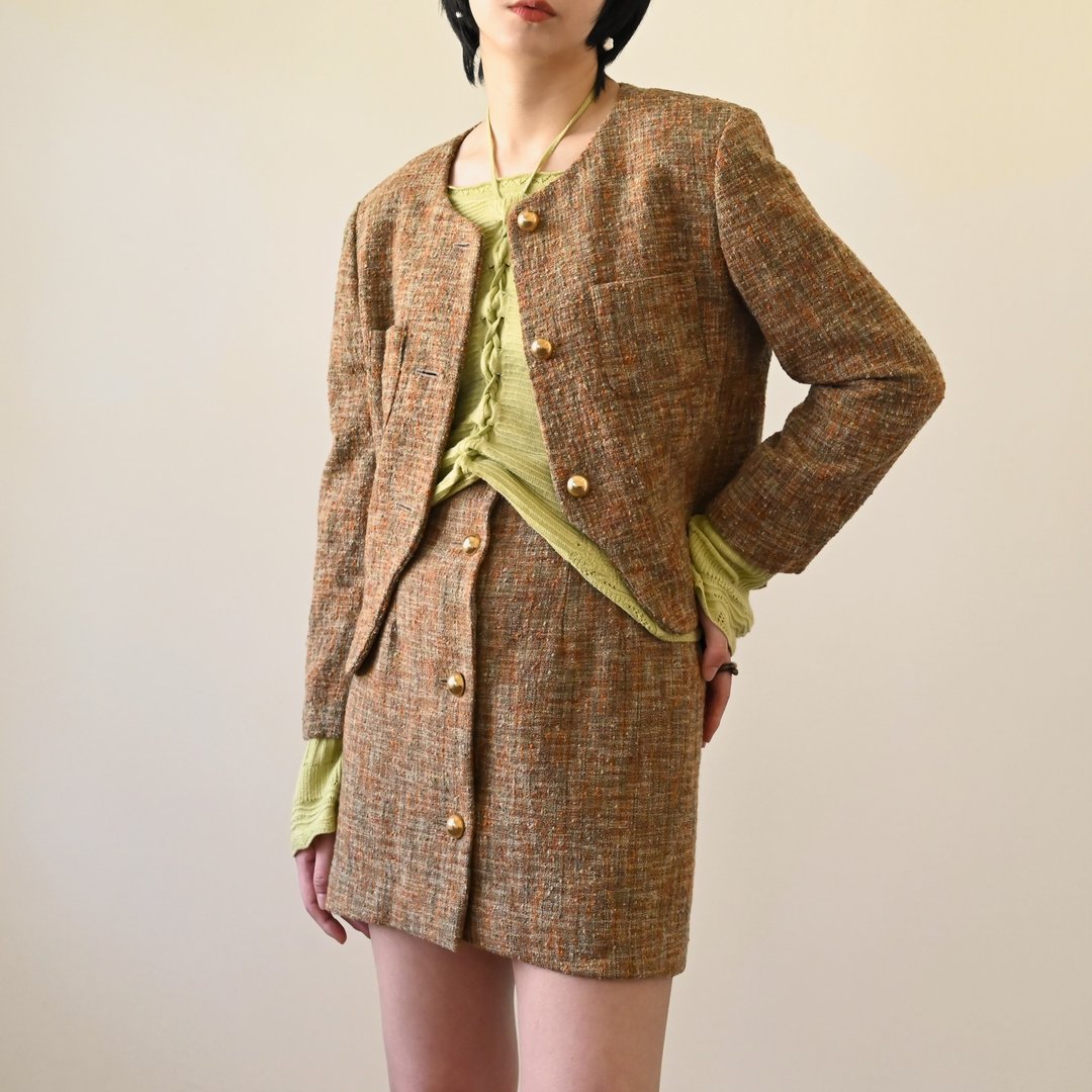 【NaSuBi Vintage】混纺花呢古着套装 - 女装休闲/机能外套 - 羊毛 