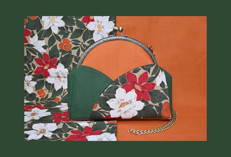 【拾花记】山之包/口金包/侧背包 - 侧背包/斜挎包 - 棉．麻 橘色