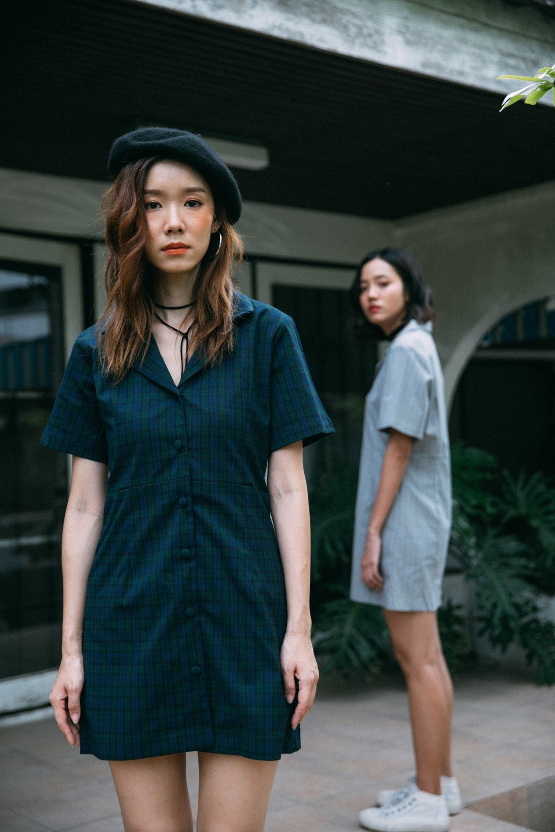 (SIZE M) GREEN TARTAN PLAID NOTCH LAPELS COLLAR BLAZER DRESS WITH BUTTON FRONT - 洋装/连衣裙 - 其他材质 绿色