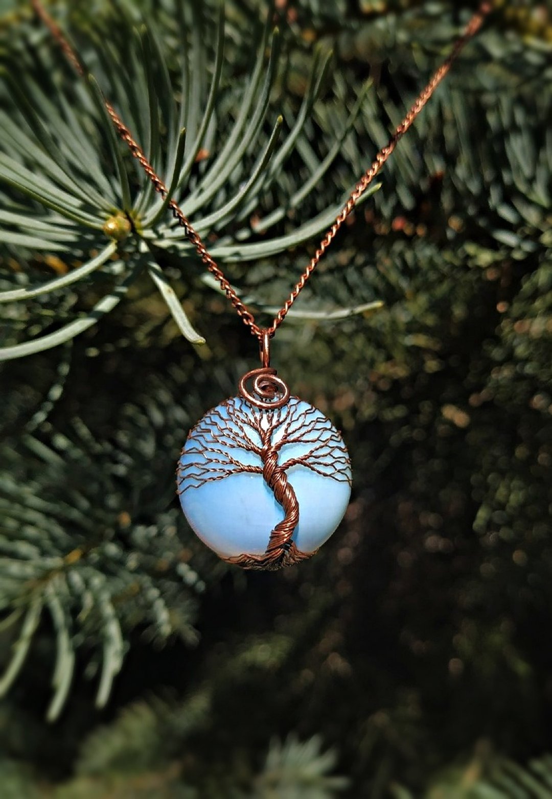 Copper Wire Wrap Tree Of Life Necklace, 7th Anniversary Gift for Wife / Husband - 项链 - 其他金属 白色