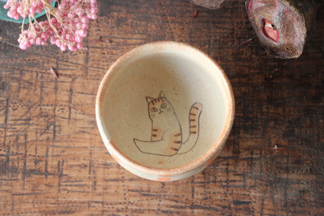 Sake cup with cat - 酒杯/酒器 - 陶 黑色