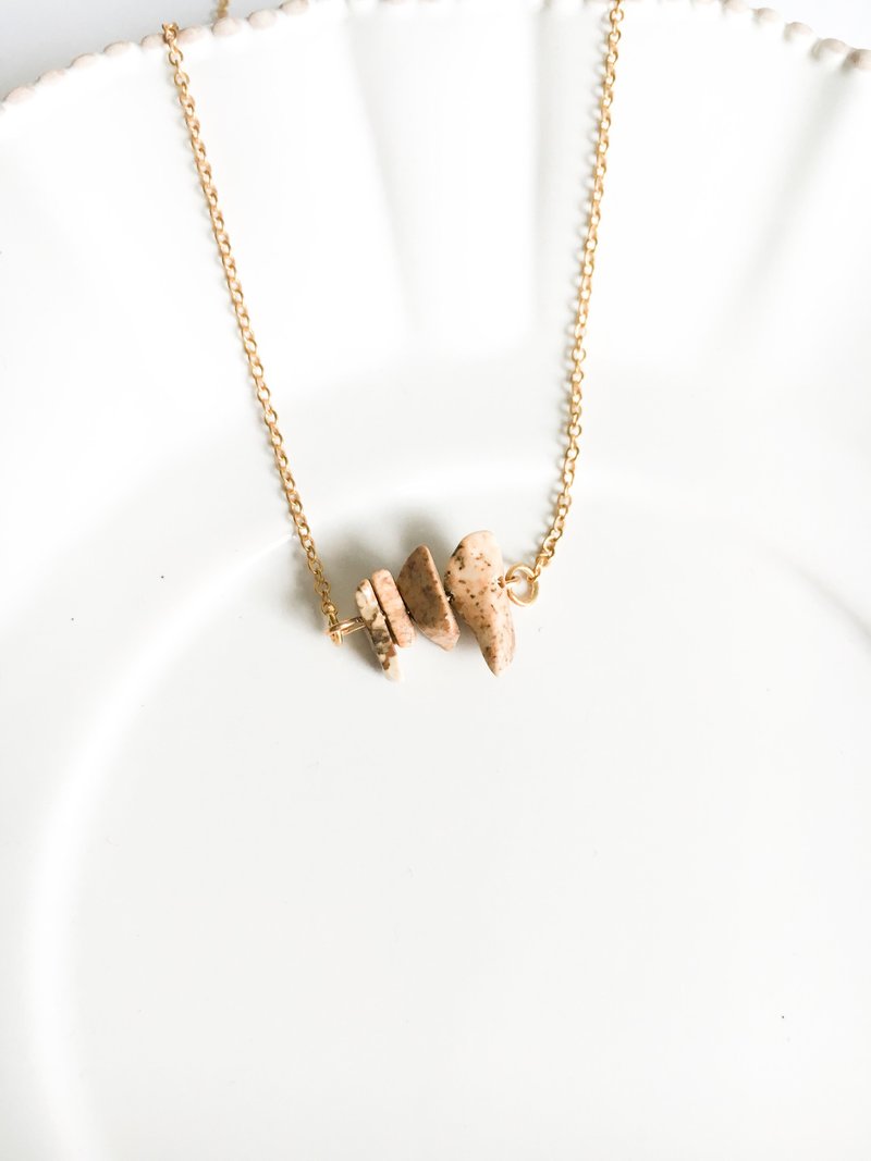 不规则天然石简约锁骨链 - 项链 - 石头 咖啡色