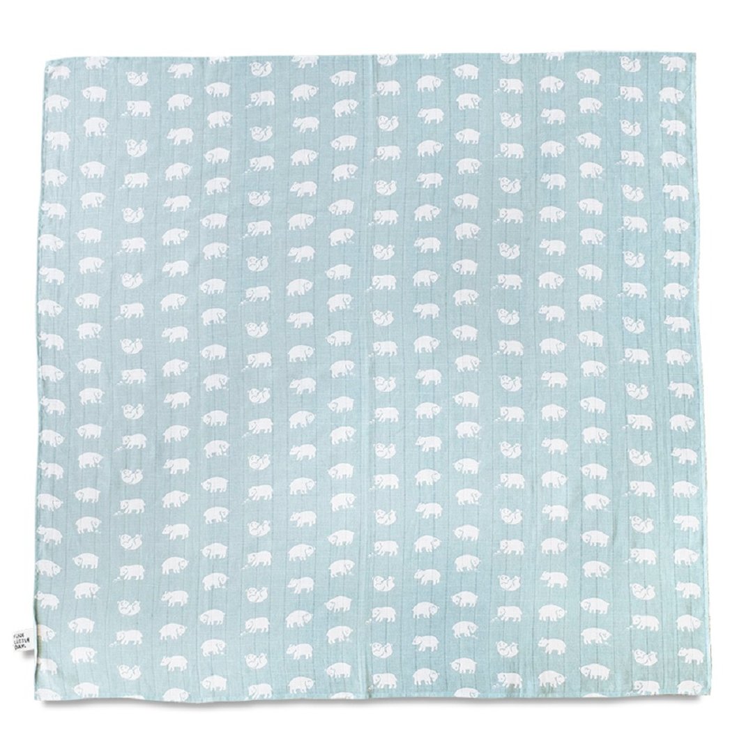 有机棉纱布包巾(森林小熊 – 浅蓝绿) – BJÖRN MUSLIN BLANKET - 婴儿床上用品 - 棉 绿色