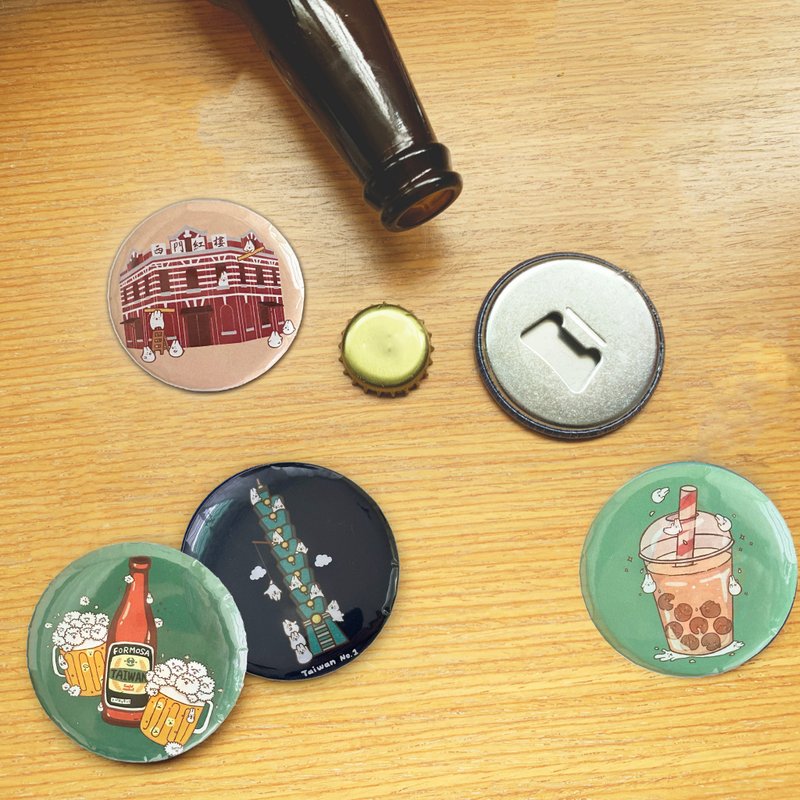 麻糬兔台湾系列开瓶器磁铁,徽章 - 徽章/别针 - 塑料 多色