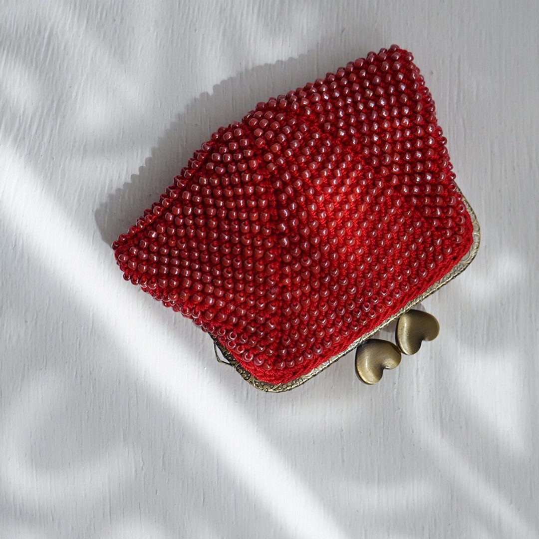 Ba-ba handmade Beads crochet square pouch No.1563 - 零钱包 - 其他材质 红色
