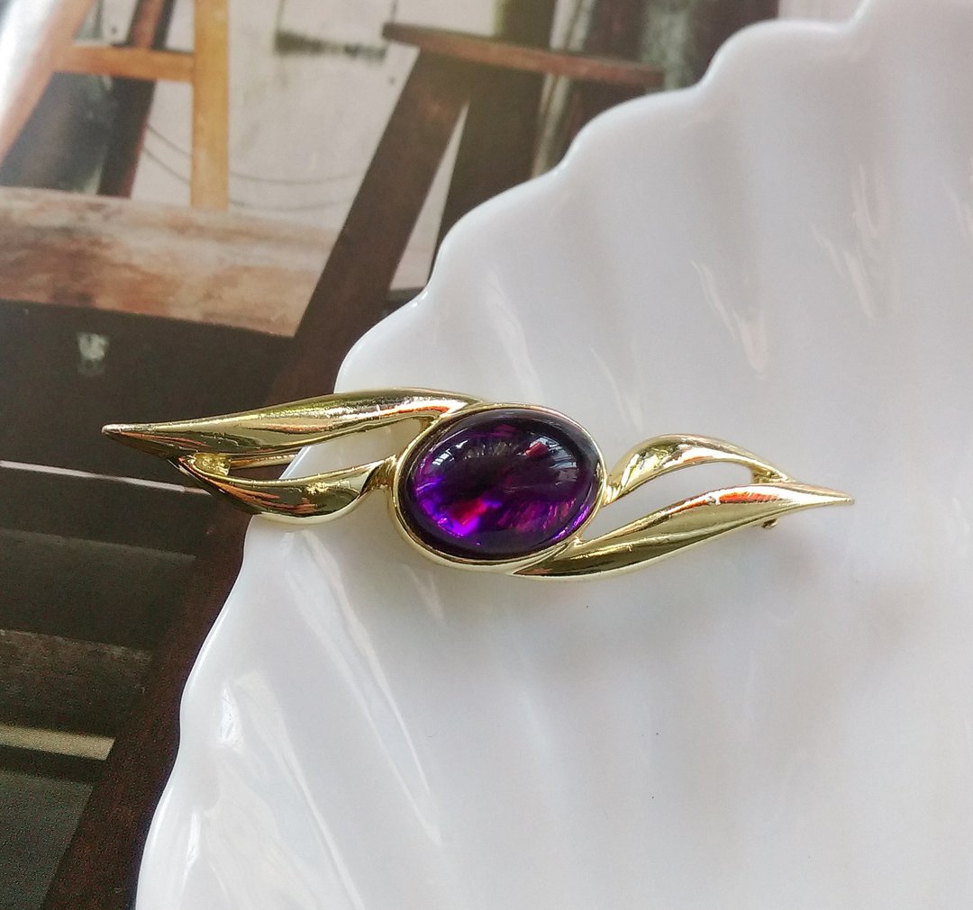 Vintage Jewelry  气质优雅 一字 别针 胸针 - 徽章/别针 - 其他金属 金色