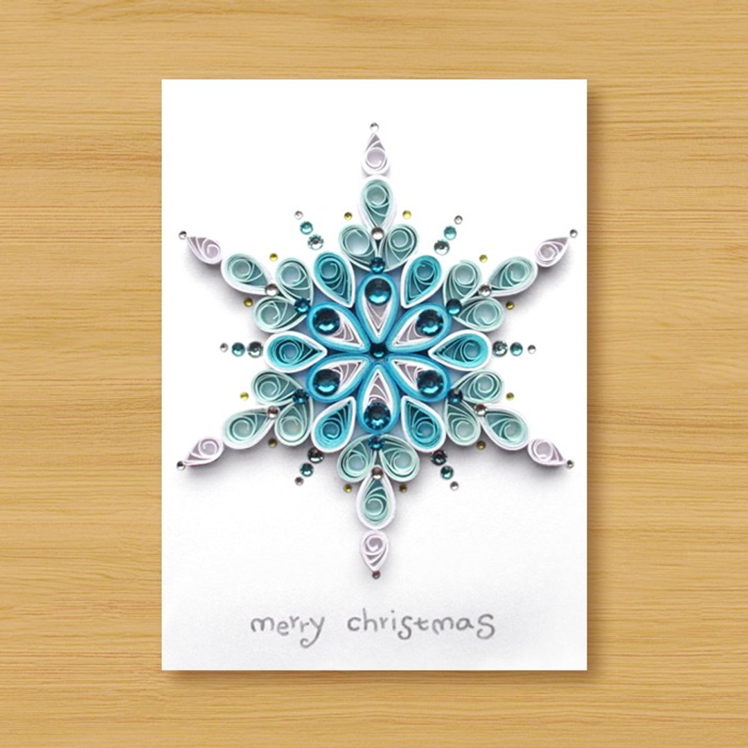 手工卷纸立体卡片 _ 冰晶雪花圣诞祝福_A ..... 圣诞卡、圣诞节 - 卡片/明信片 - 纸 蓝色
